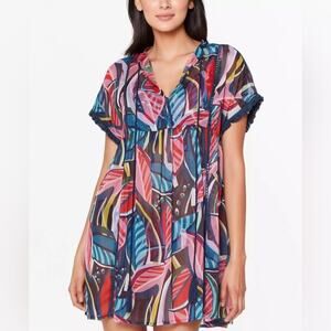 Bleu Rod Beattie Absolutely Fabulous Chiffon Cover Up Dress in Multi Size Medium